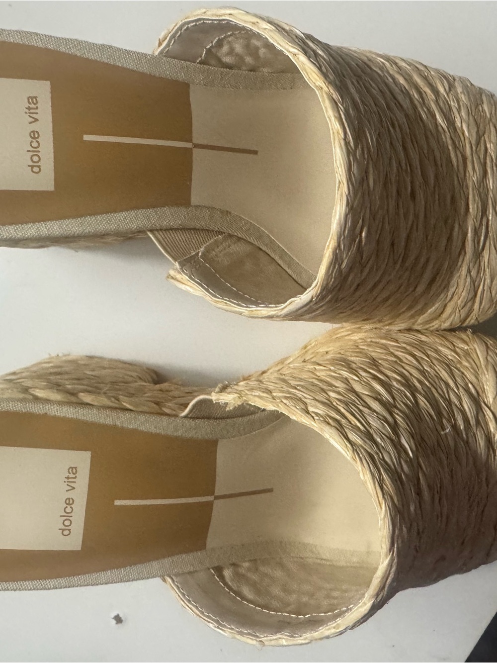 Dolce Vita Natural Woven Slide Sandals in Beige
